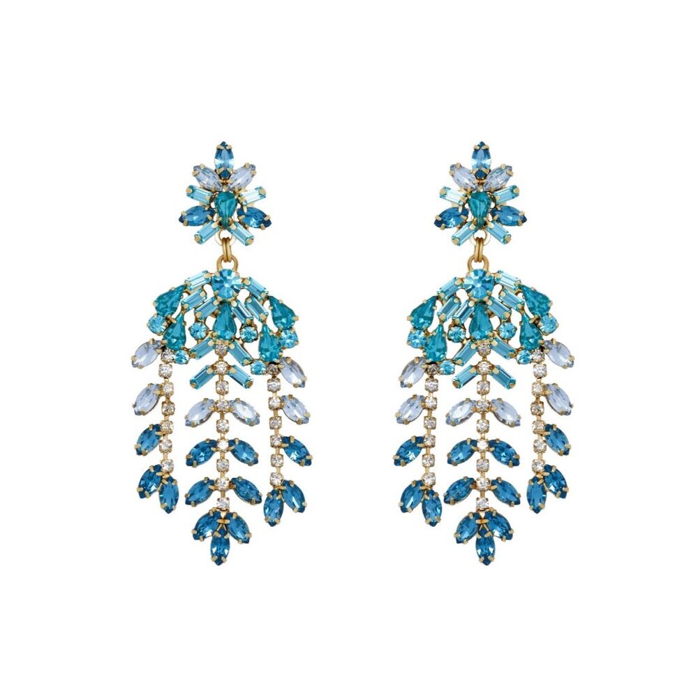 Loren Hope Elena Statement Earrings Emerald Green Crystal Gold Tone - NEW